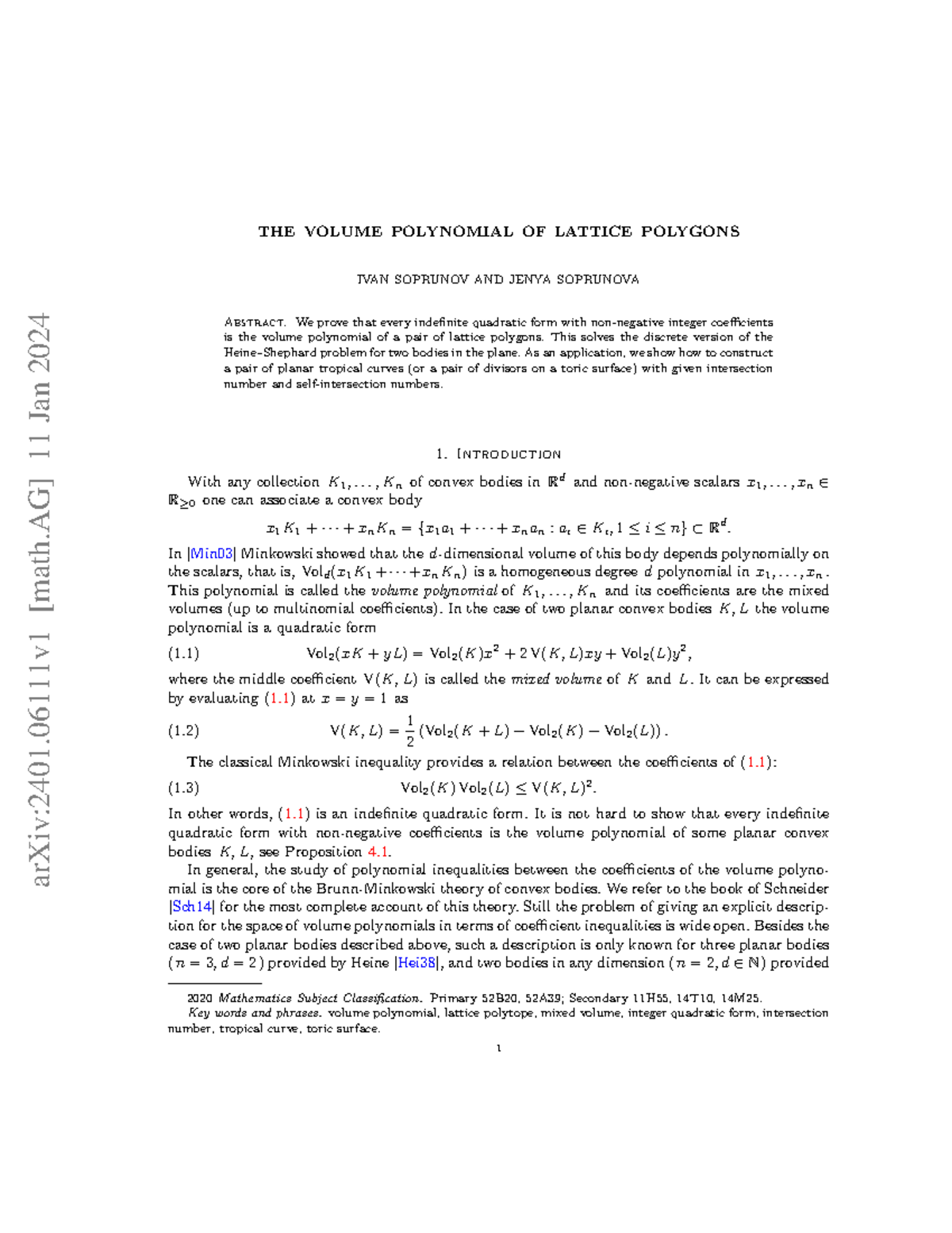2401 - Lecture notes - THE VOLUME POLYNOMIAL OF LATTICE POLYGONS IVAN ...