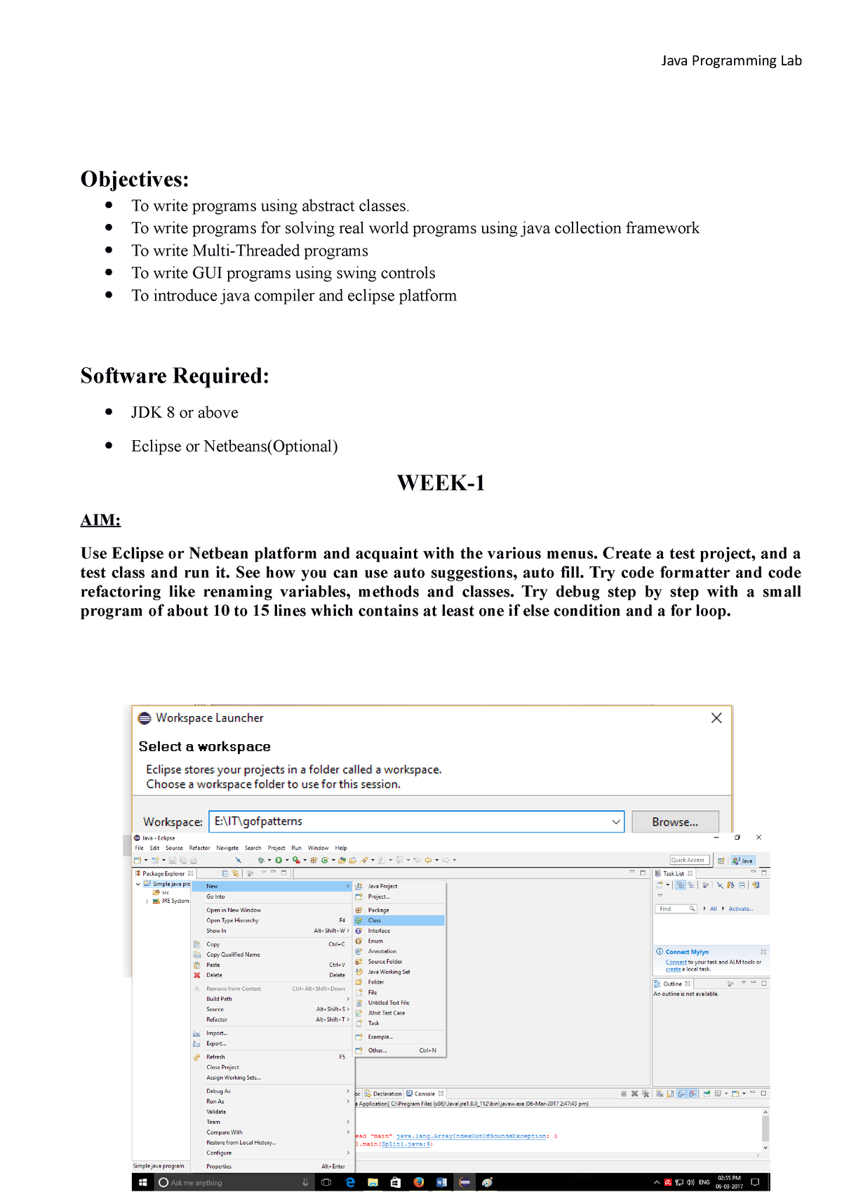 JAVA Programming LAB Manual(R18) - Objectives: To Write Programs Using ...