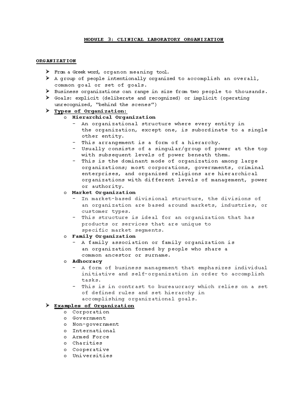 Clinical Laboratory Organization - MODULE 3: CLINICAL LABORATORY ...