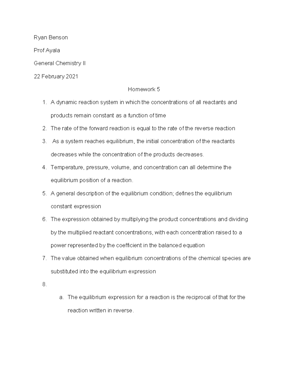 Homework 5 - Ryan Benson Prof Ayala General Chemistry II 22 February ...