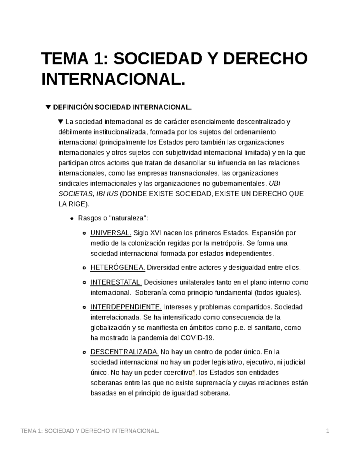 TEMA 1 Sociedad Y Derecho Internacional TEMA 1 SOCIEDAD Y DERECHO