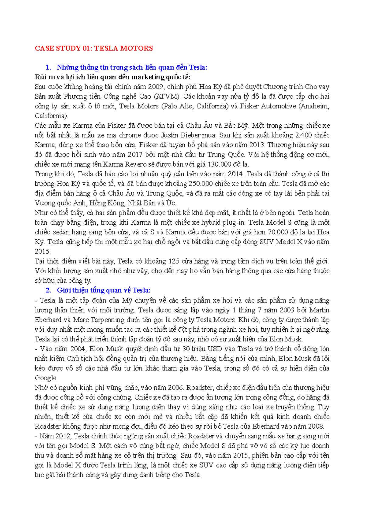 TLCK HÈ - Tesla & Starbucks Case Study - CASE STUDY 01: TESLA MOTORS ...