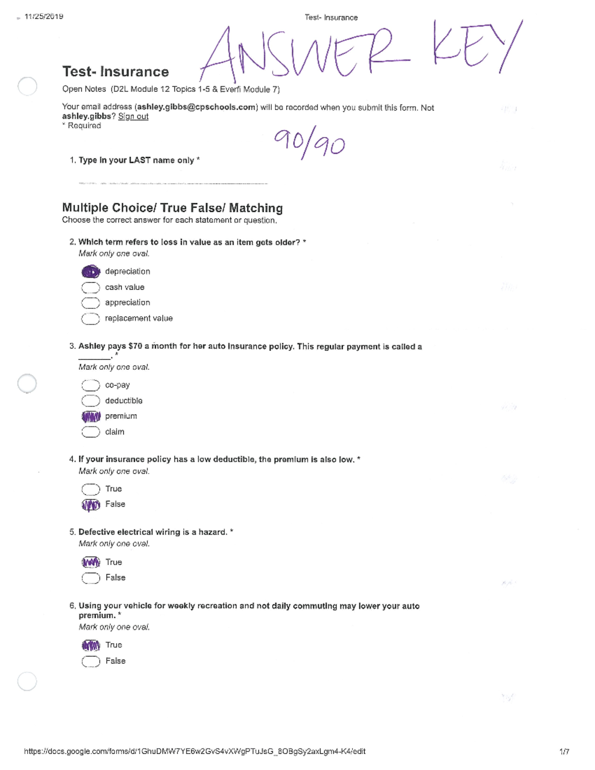 EPF Insurance Test Answer KEY Studocu