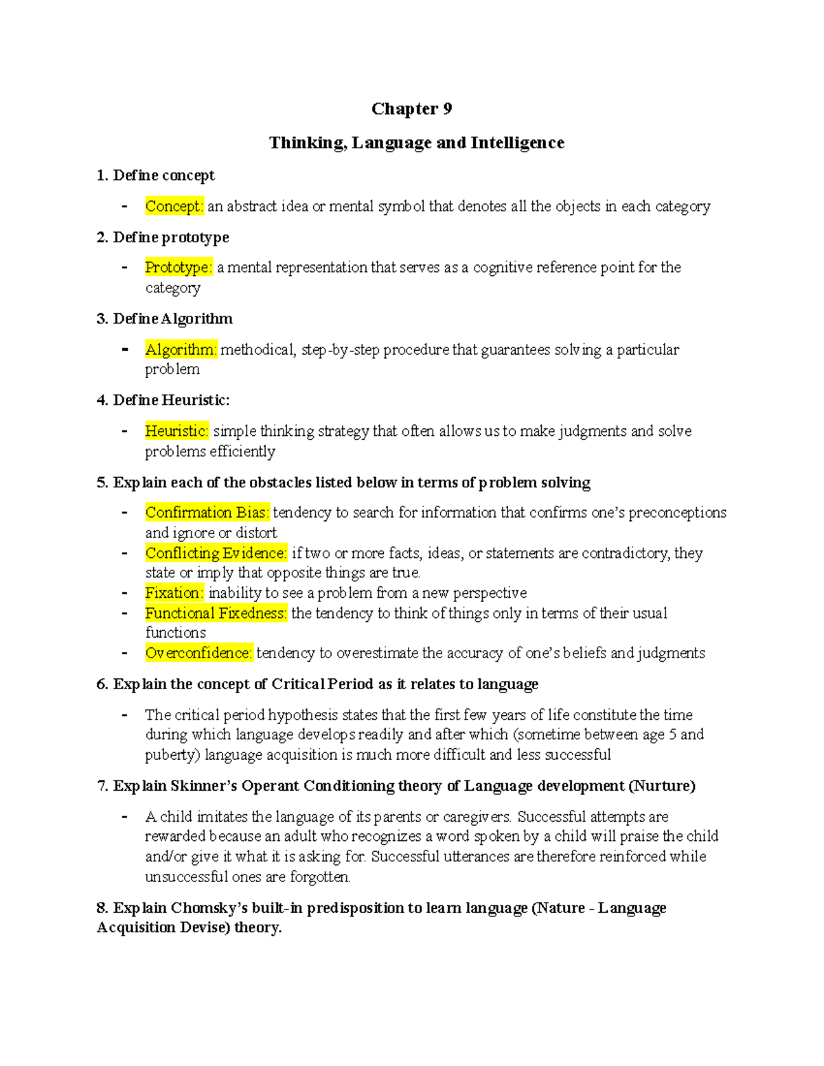 Chapter 9- Thinking, Language And Intelligence - Chapter 9 Thinking ...