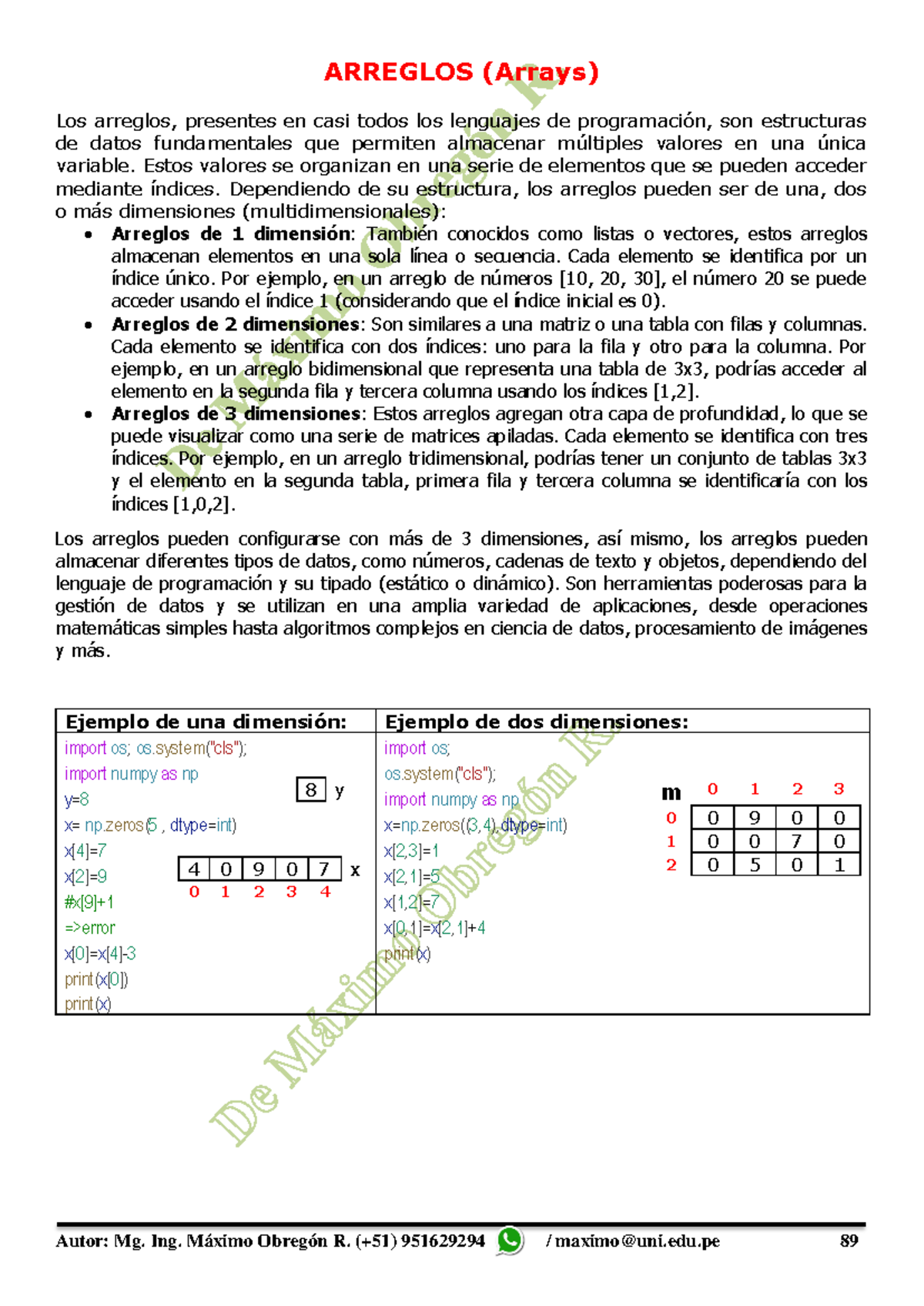 05 Arreglos - De Máximo Obregón R. ARREGLOS (Arrays) Los arreglos ...
