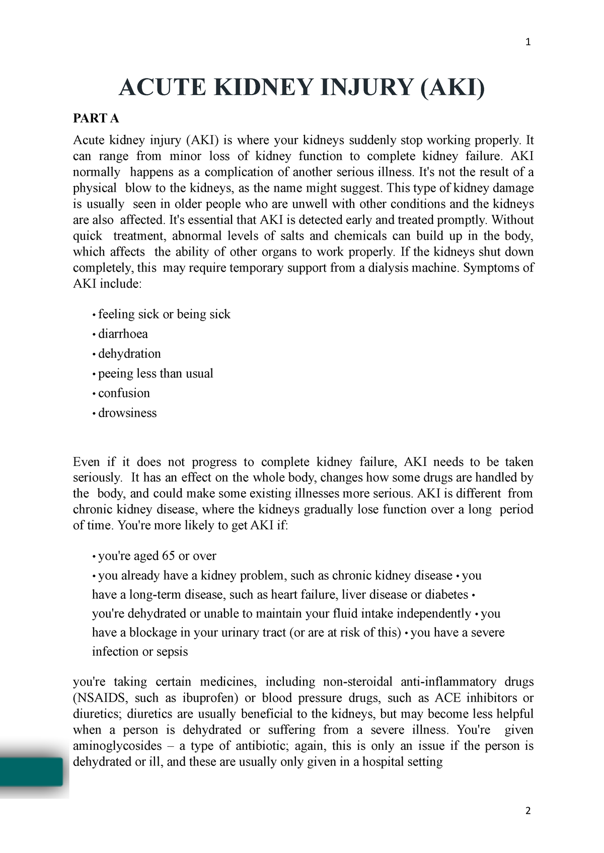 Acute Kidney Injury (AKI) - 1 ACUTE KIDNEY INJURY (AKI) PART A Acute ...