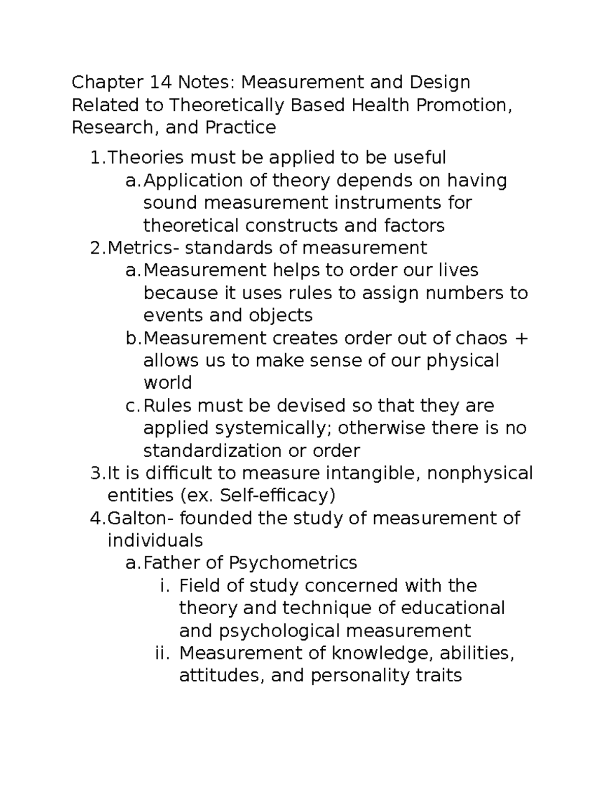 Chapter 14 Notes - Chapter 14 Notes: Measurement and Design Related to ...