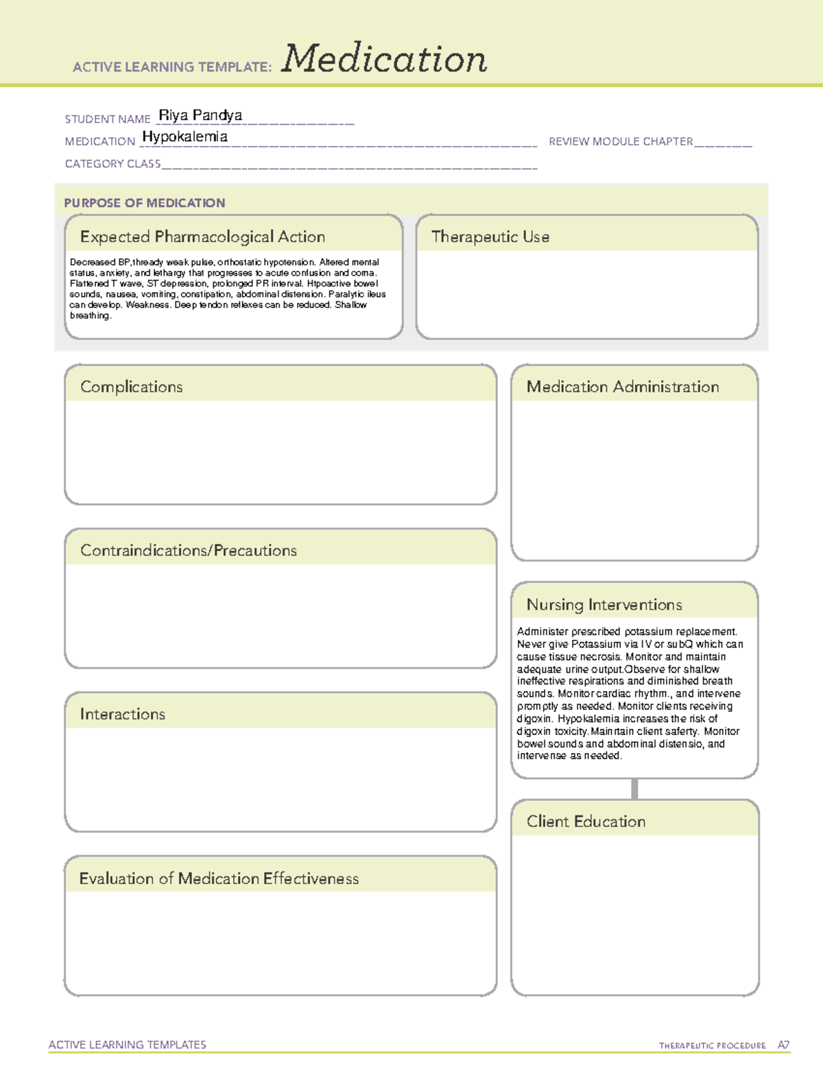 Hypokalemia - ATI Pharmacology Templates. - ACTIVE LEARNING TEMPLATES ...