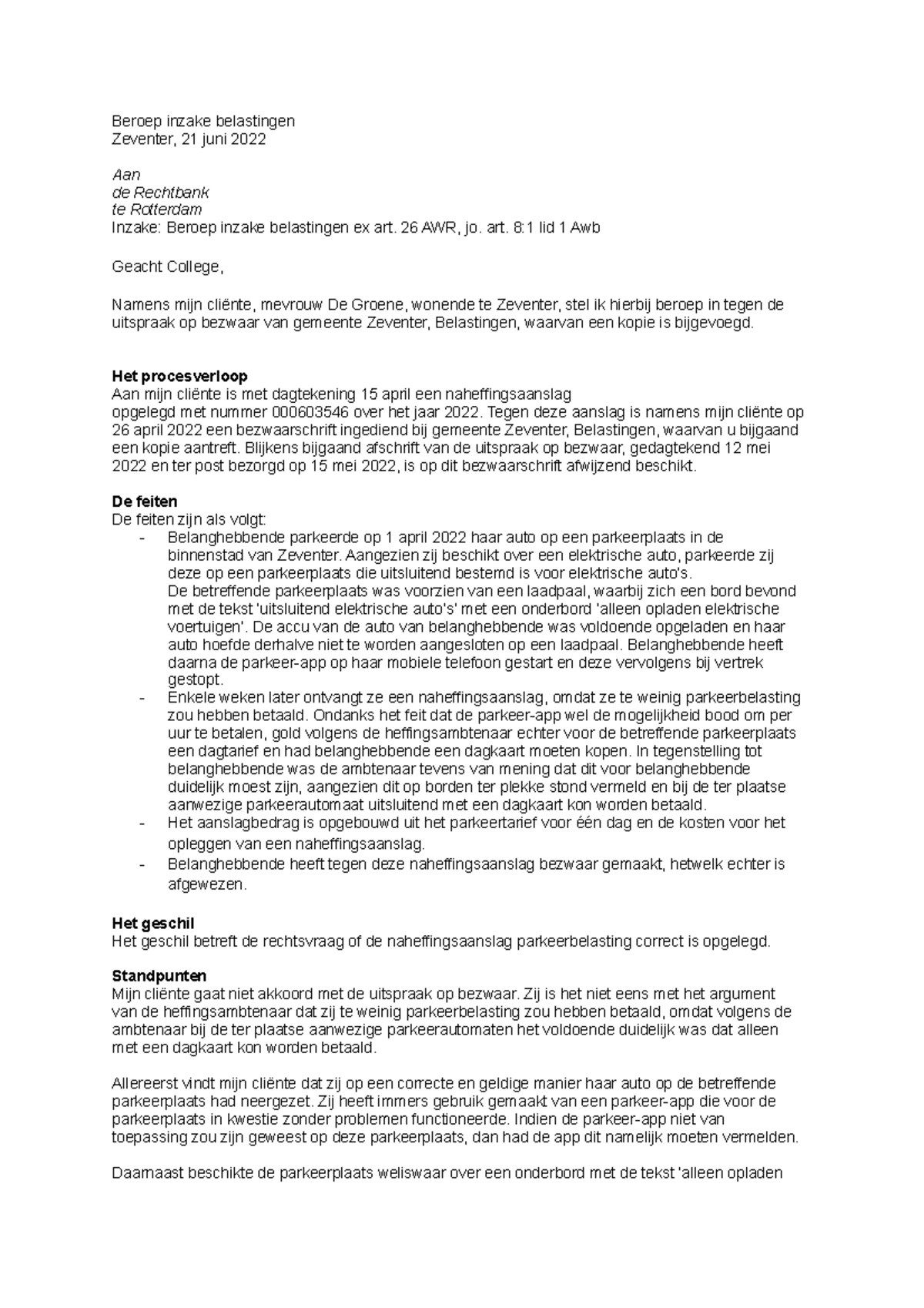 Beroepschrift DOCS - Uitwerking Beroepsschrift Fiscaal Recht HLO ...