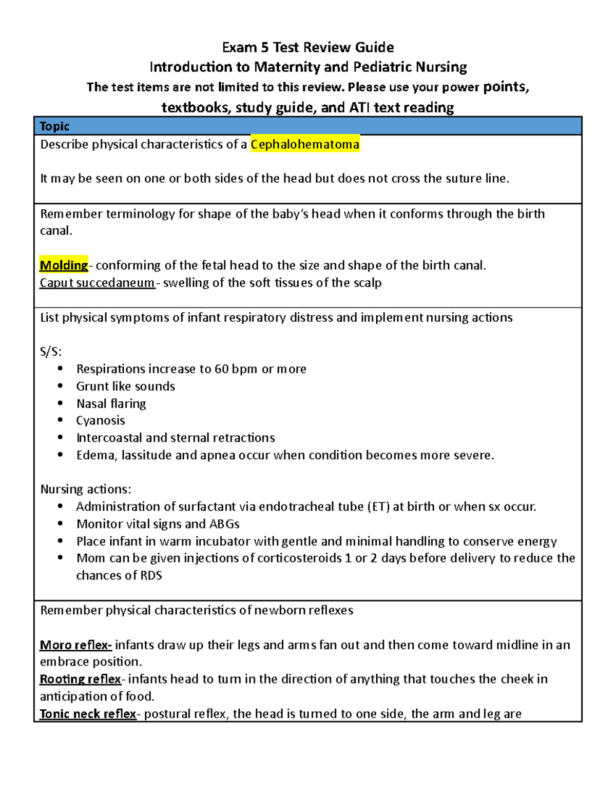 Maternity exam 5 review Introduction to Maternity and Pediatric