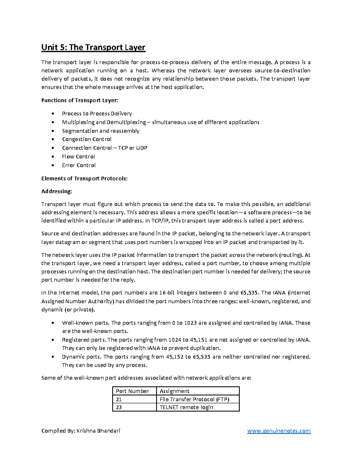 Unit 5 The Transport Layer 1 - Unit 5: The Transport Layer The ...