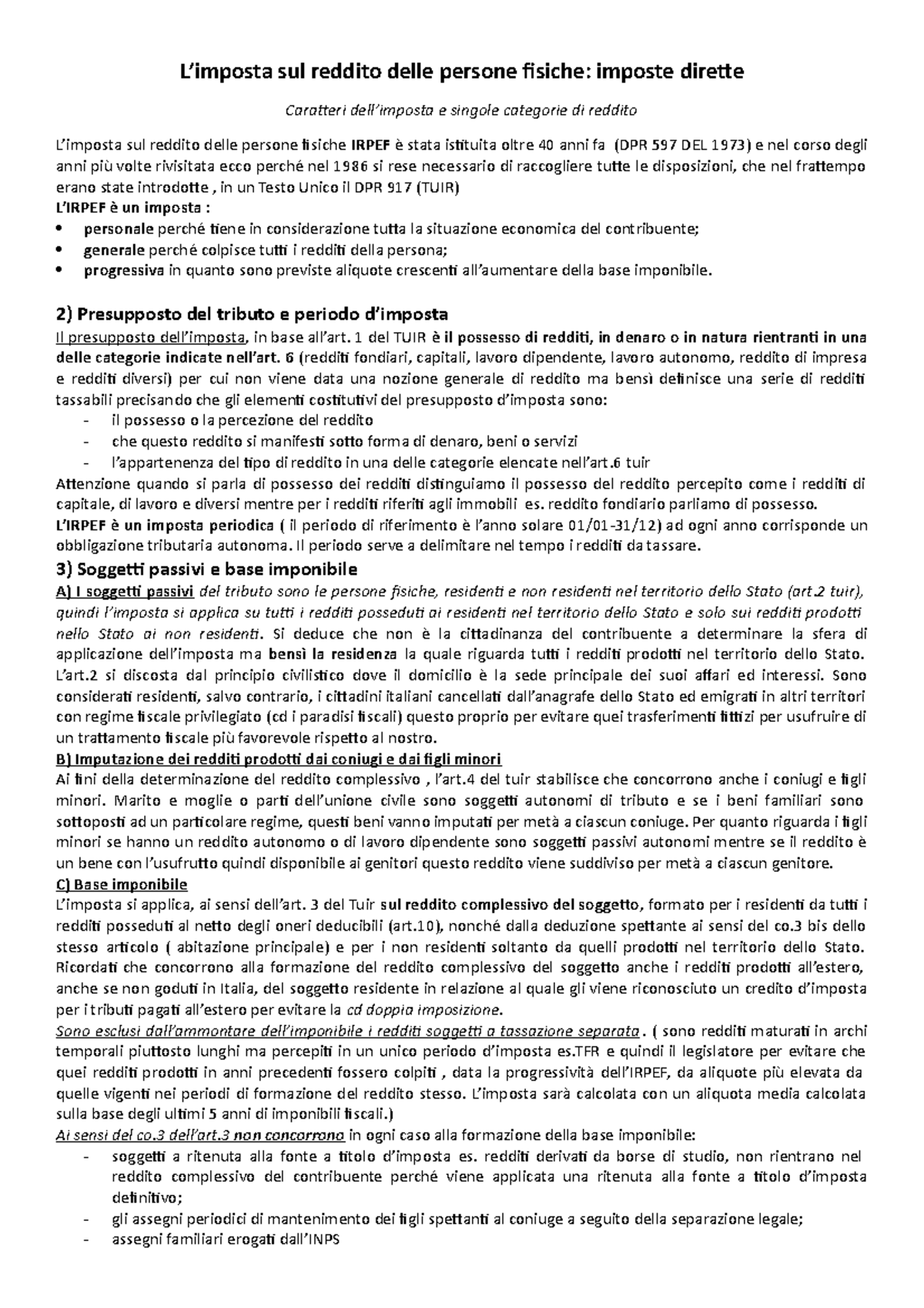 Riassunto imposta direttaindiretta L’imposta sul reddito delle persone fisiche imposte Riassunto imposta direttaindiretta L’imposta sul reddito delle persone fisiche imposte