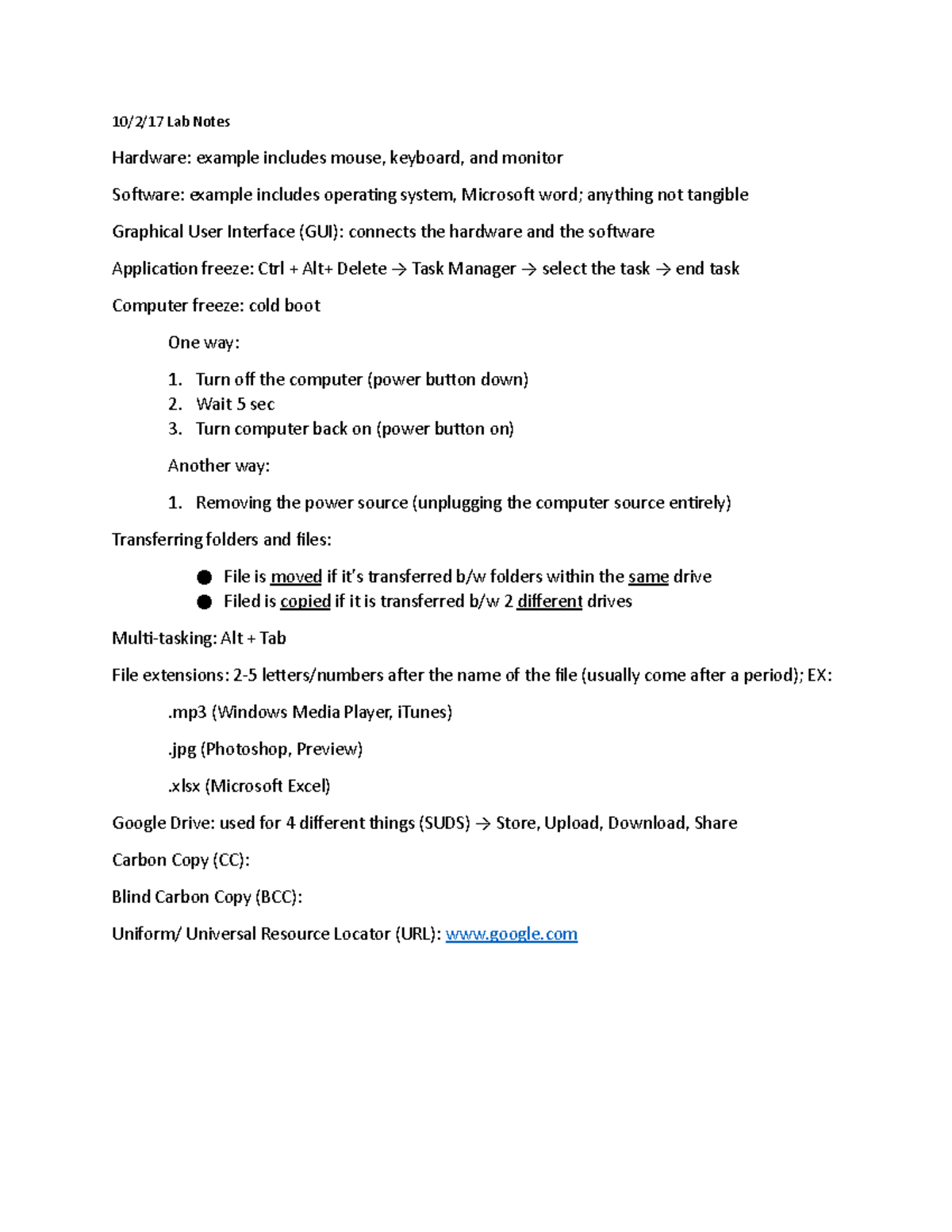 10 2 17 Lab Notes - 10/2/17 Lab Notes Hardware: example includes mouse ...
