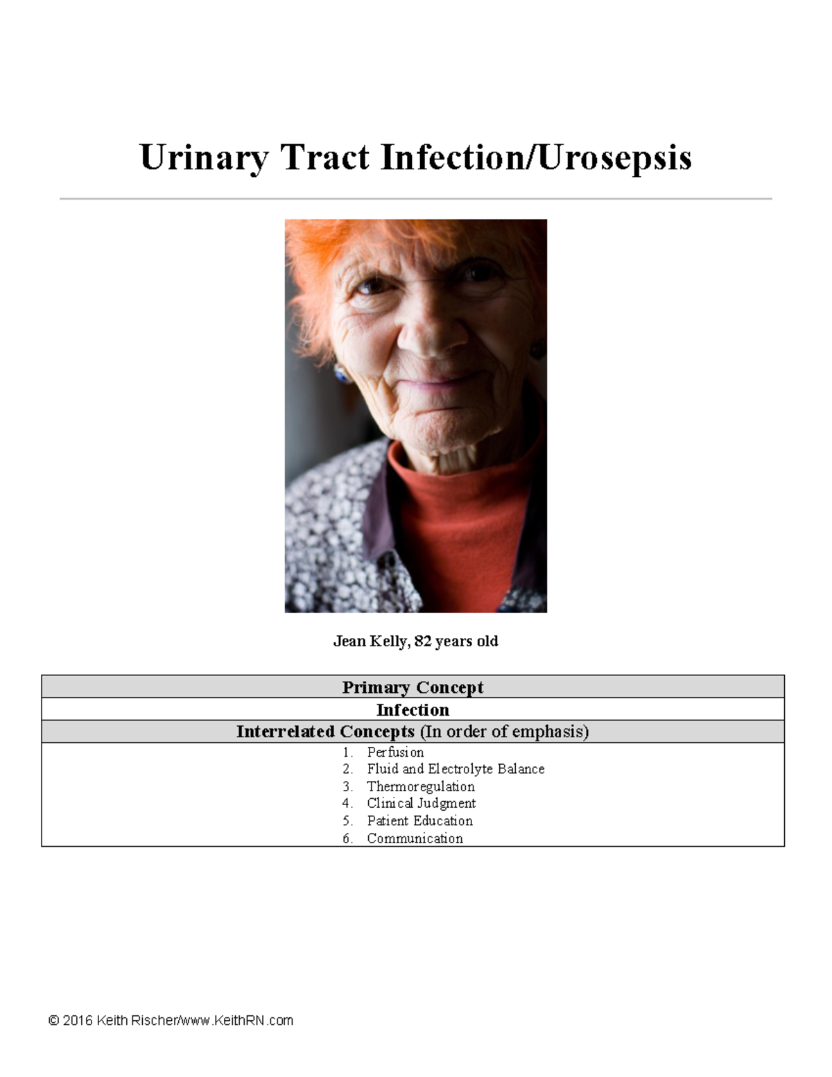 UTI Case Study - N21 - Urinary Tract Infection/Urosepsis Jean Kelly, 82 ...