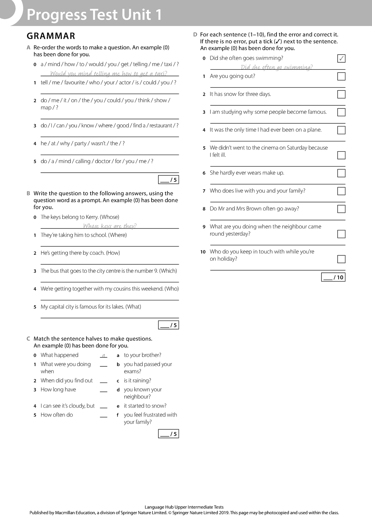 Lh Upp Unit English Vocabulary Progress Test Unit Language Hub