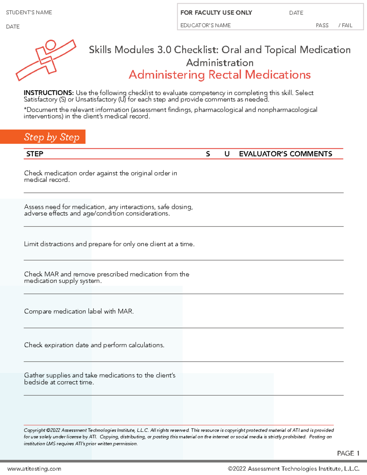 Skills Checklist Oral Topical Rectal - atitesting ©2022 Assessment ...