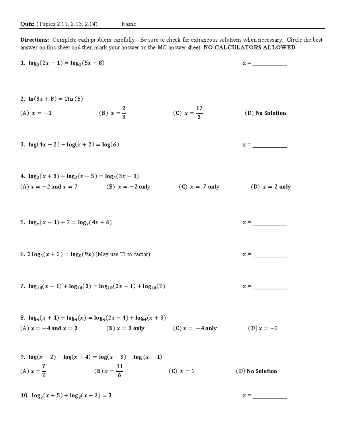 Unit+5+Quiz+3 - notes - Quiz: (Topics 2, 2 .13, 2) Name: Directions ...