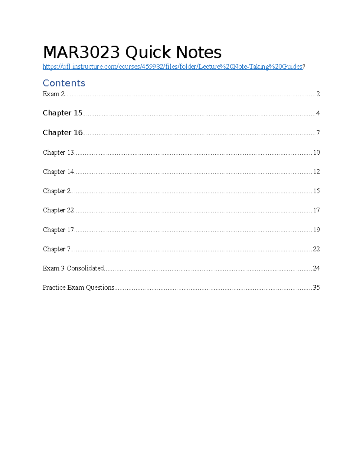 MAR3023 Quick Notes - instructure/courses/459982/files/folder/Lecture ...