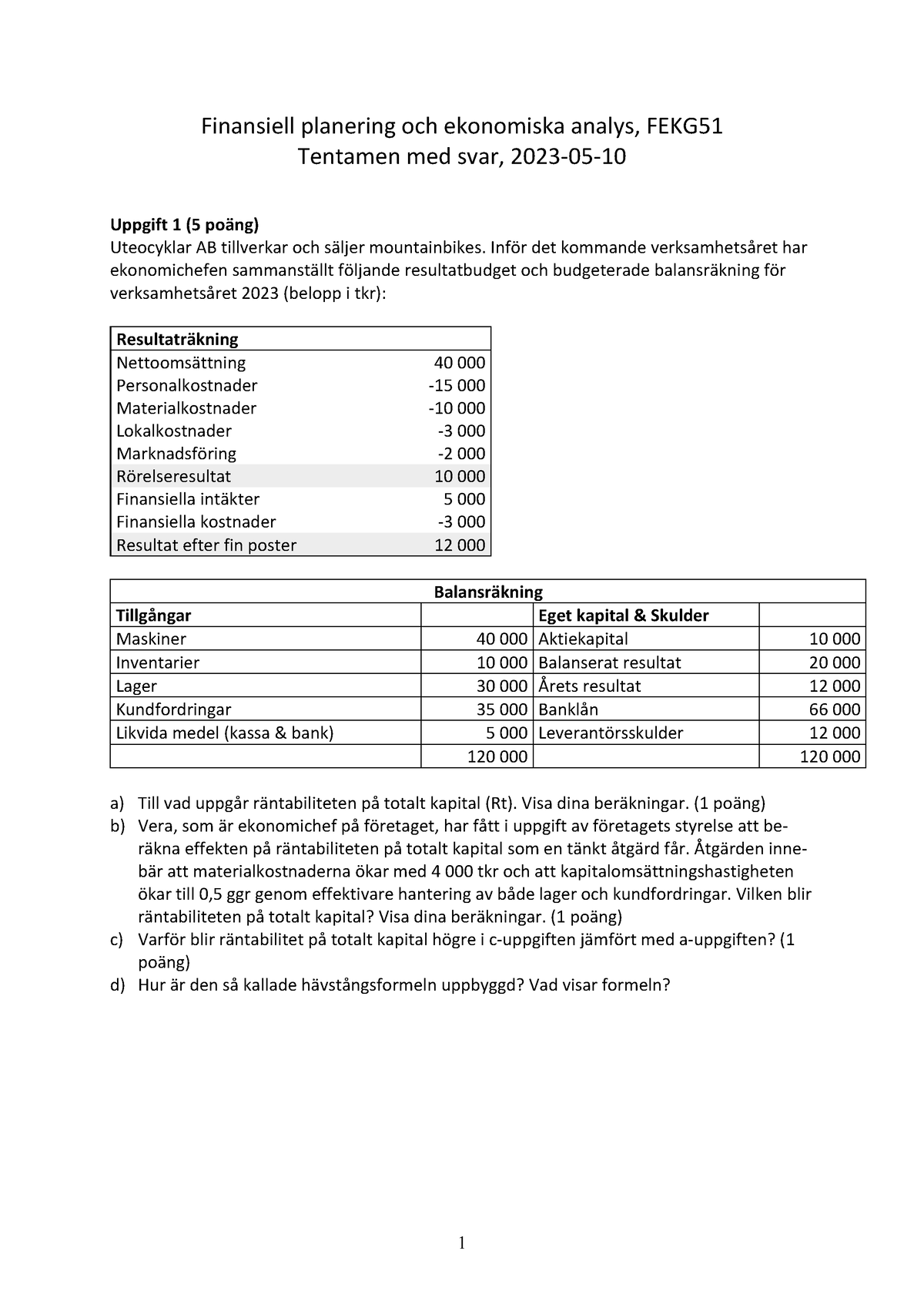 Tentamen Med Svar - 2023-05-10 - Finansiell Planering Och Ekonomiska ...