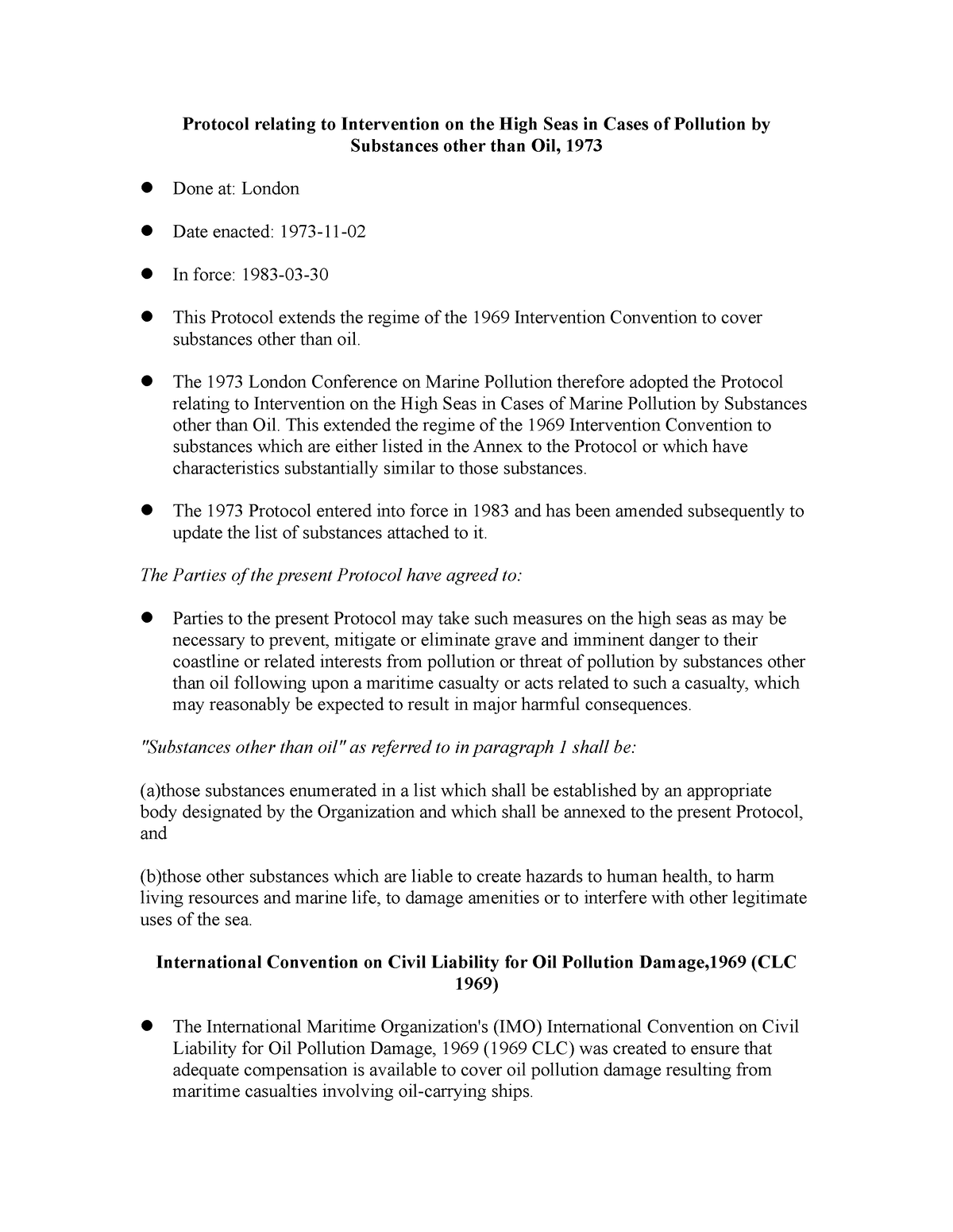 Protocol relating to Intervention on the High Seas - The 1973 London ...