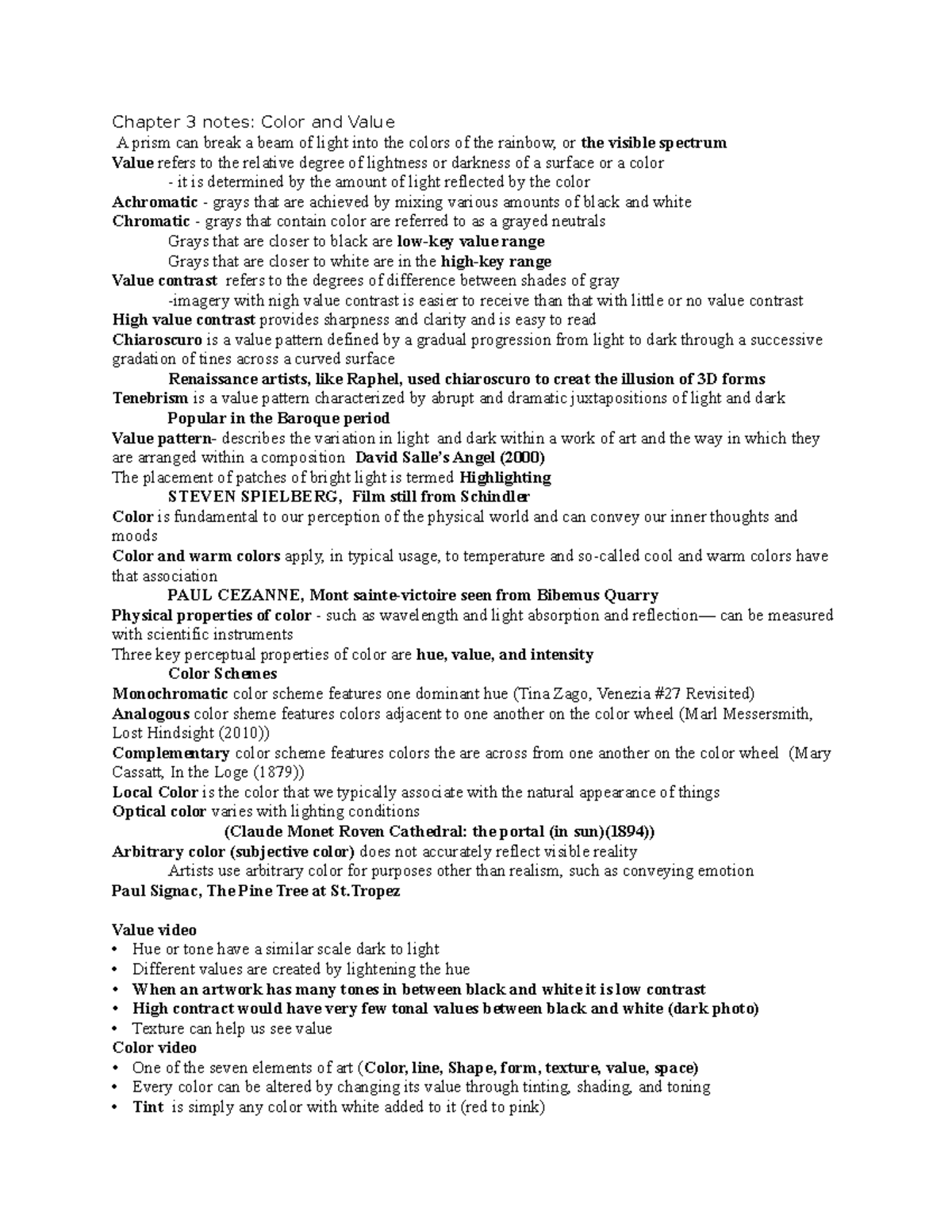 Chapter note ART 151 - online class - Chapter 3 notes: Color and Value ...