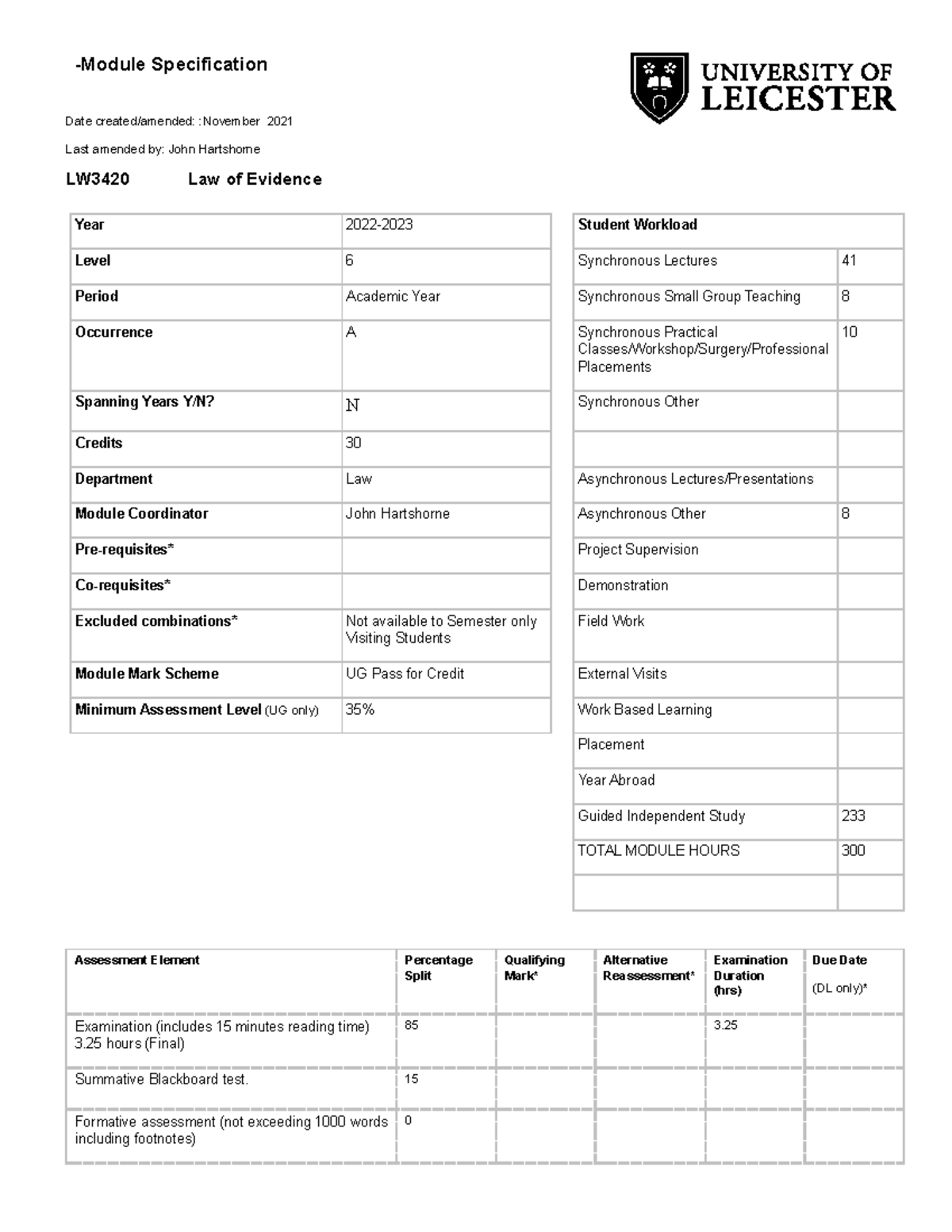 Law of Evidence Syllabus -Module Specification Date created/amended ...