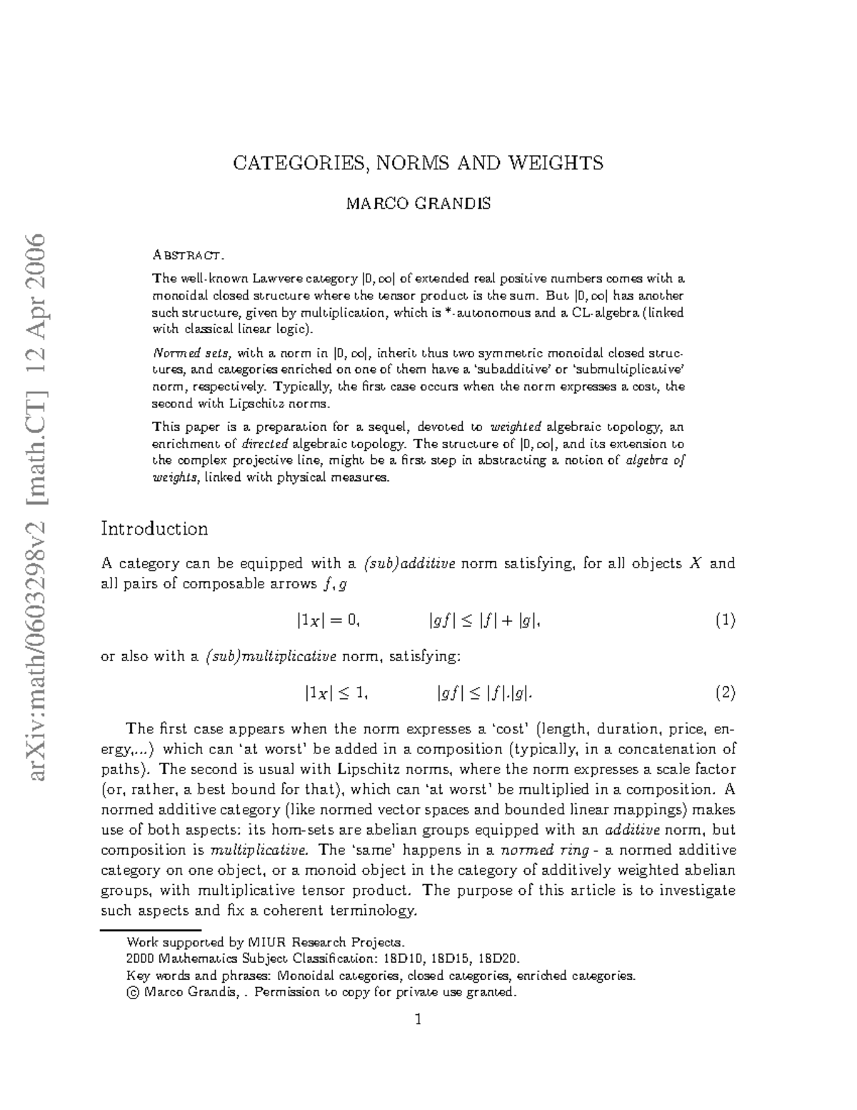 0603298 - Cours - arXiv:math/0603298v2 [math] 12 Apr 2006 CATEGORIES ...