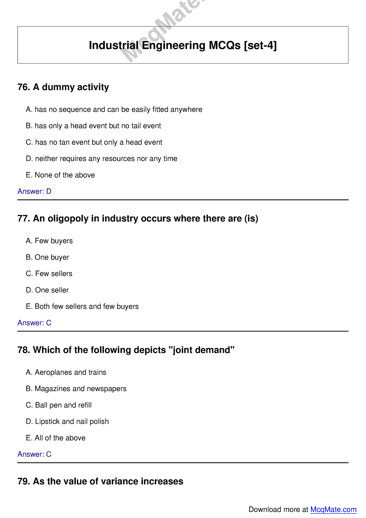 Industrial-engineering Solved MCQs [set-4] Mcq Mate - Industrial ...