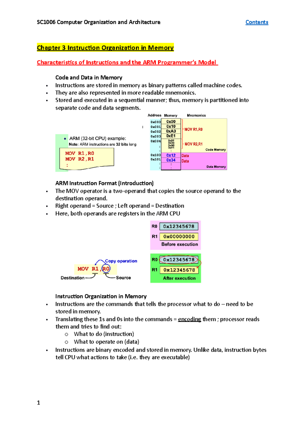 SC1006 Ch3 - Unit 3 - Chapter 3 Instruction Organization in Memory ...