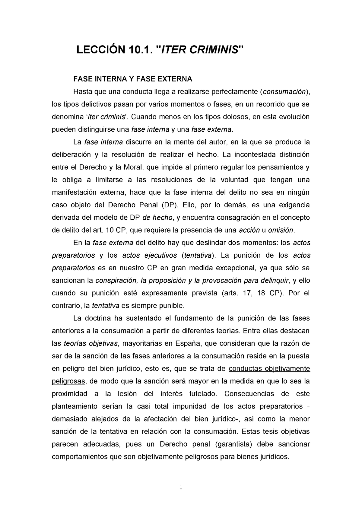 Lección 10.1. ITER Criminis - LECCIÓN 10. "ITER CRIMINIS" FASE INTERNA ...