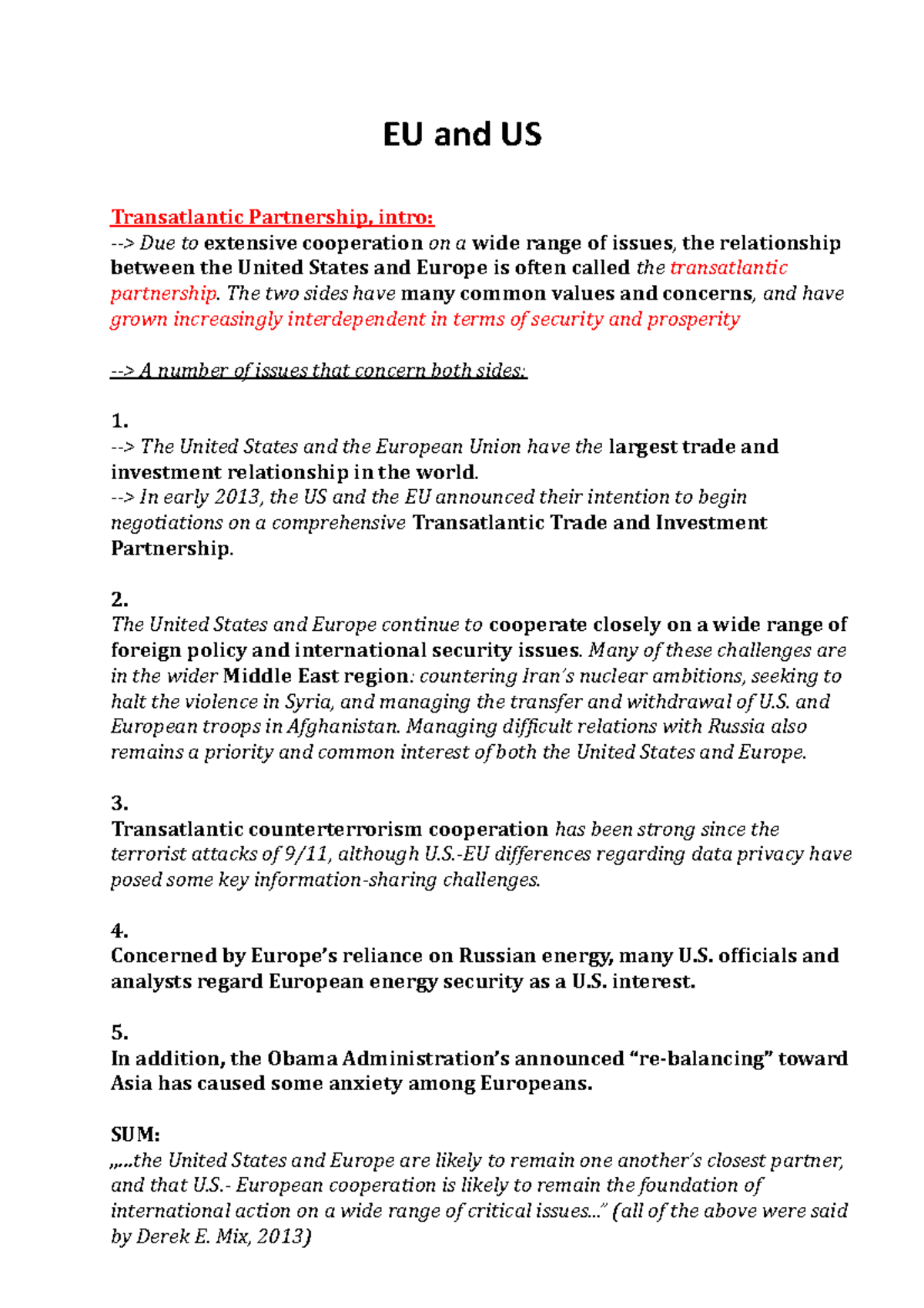 Sample/practice Exam 19 January 2015, Answers - EU And US Transatlantic ...