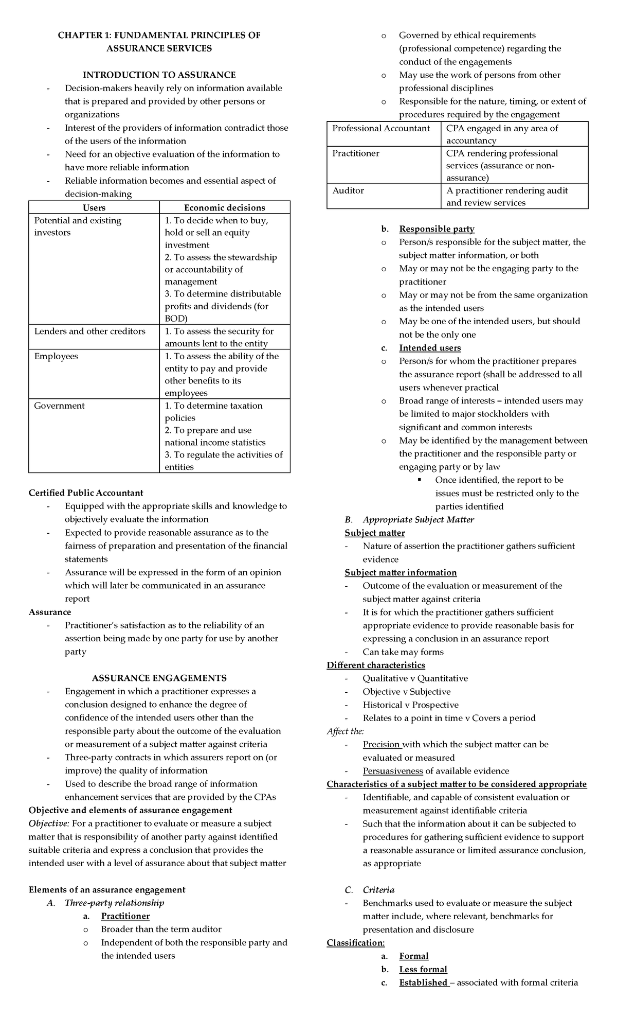 Chapter 1 - CHAPTER 1: FUNDAMENTAL PRINCIPLES OF ASSURANCE SERVICES ...