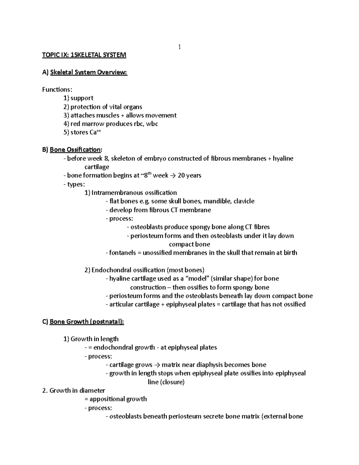 Topic IX Skeletal System - TOPIC IX: 1 SKELETAL SYSTEM A) Skeletal ...