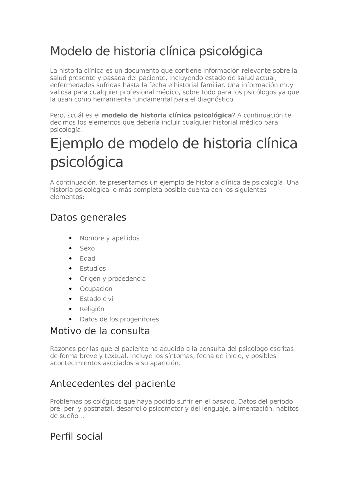 Modelo De Historia Clínica Psicológica Modelo De Historia Clínica Psicológica La Historia 0611