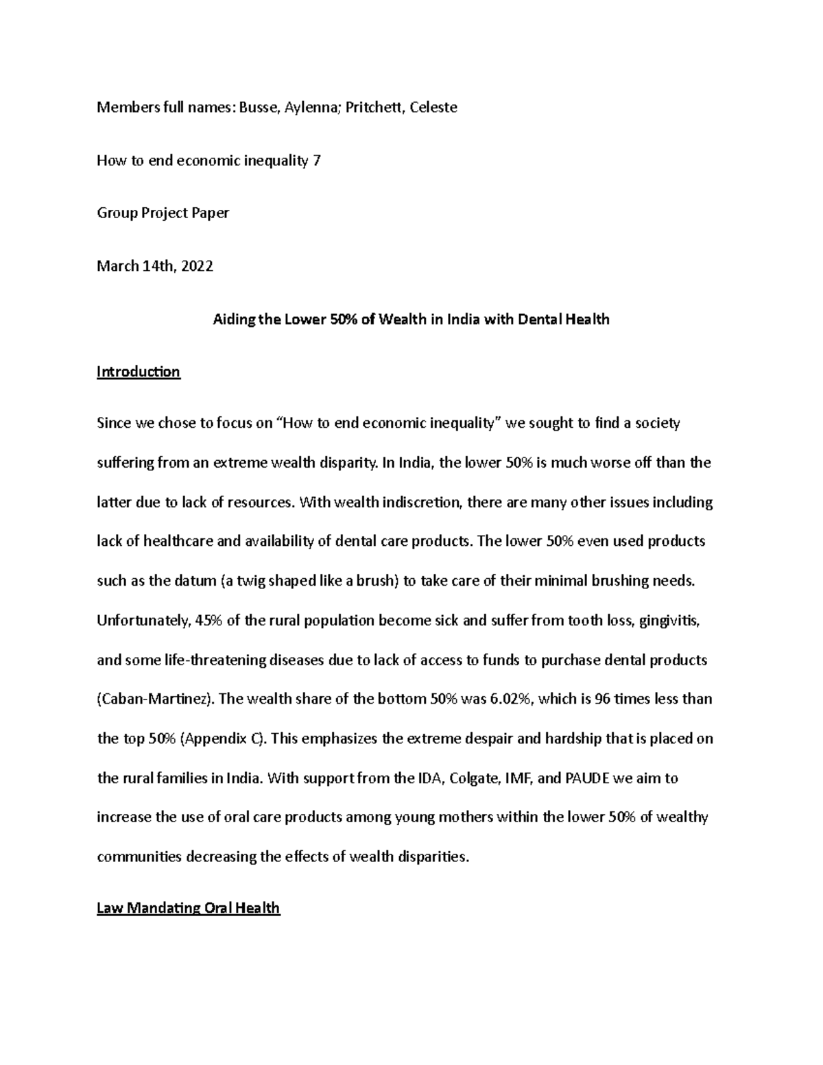 essay for group project