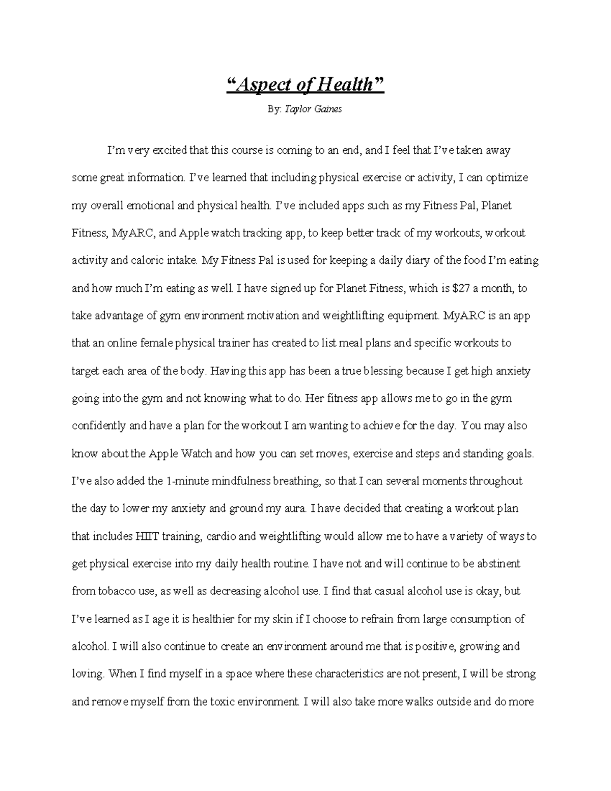 Contemporary Health Final Project 7 - “Aspect of Health” By: Taylor ...