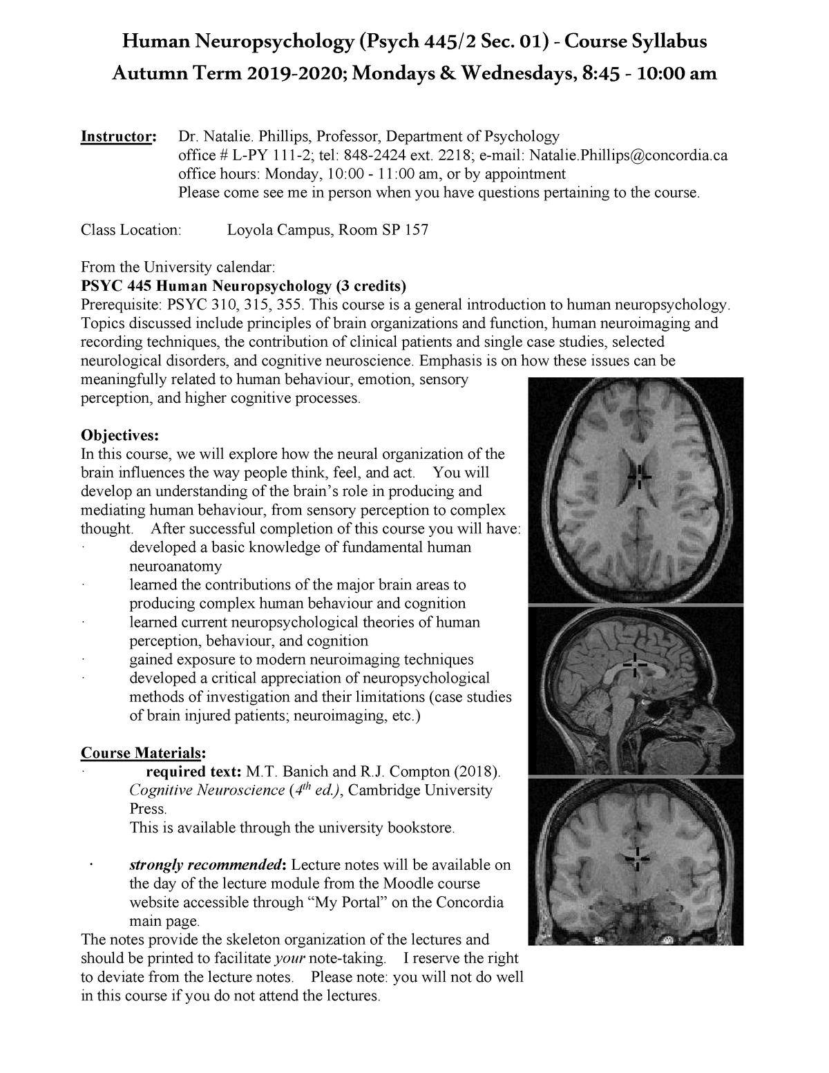 Course Outline 445 - Human Neuropsychology (Psych 445/2 Sec. 01 ...