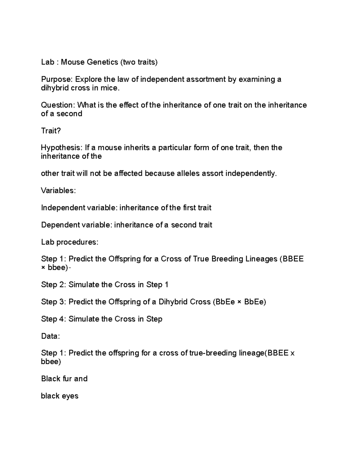 Untitled document (12) Lab Mouse (two traits) Purpose