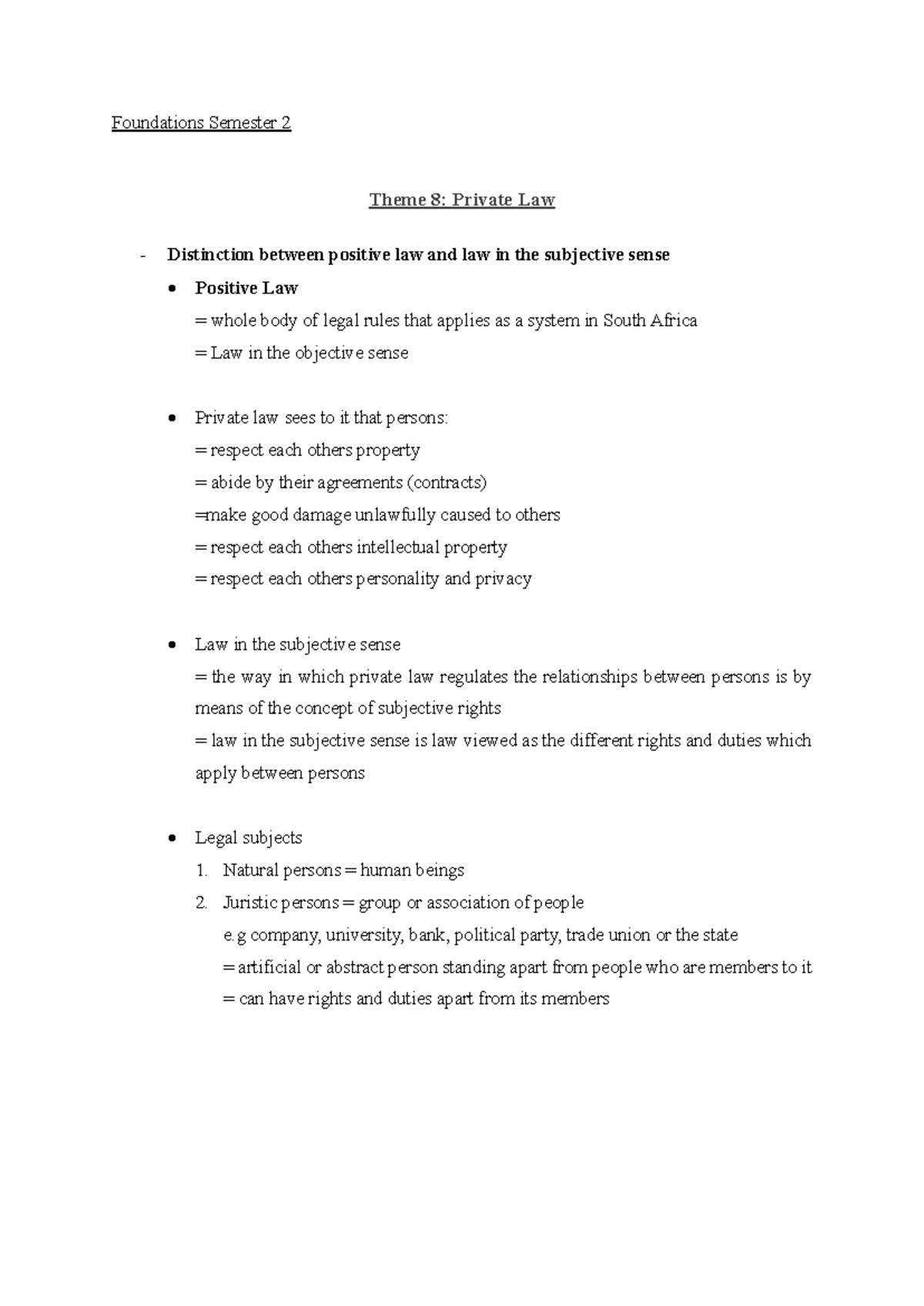 Foundations Semester 2 - Personal rights are relative = meaning that ...