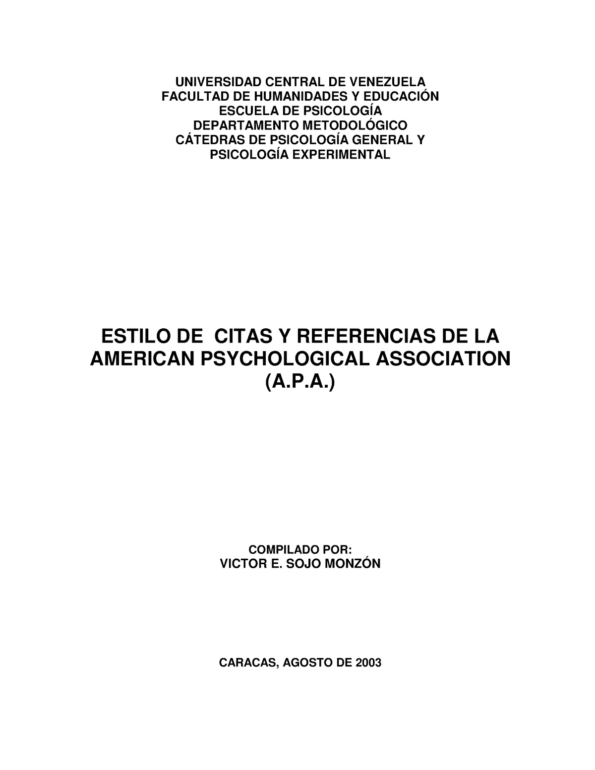 GUIA DE Citaci郚 APA - Cómo Citar Apa - UNIVERSIDAD CENTRAL DE VENEZUELA ...