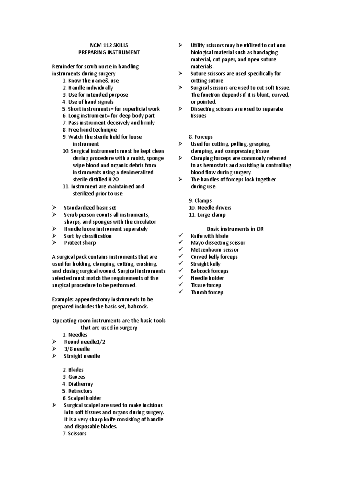 NCM 112 Skills Preparing Instruments - NCM 112 SKILLS PREPARING ...