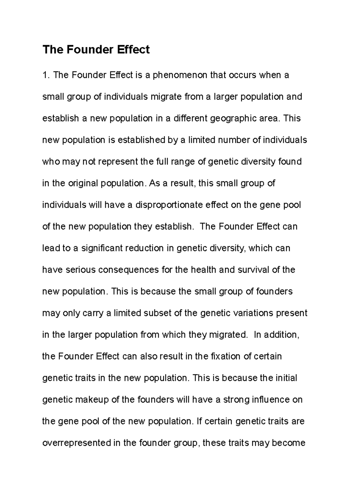 The founder effect Notes The Founder Effect The Founder Effect is a