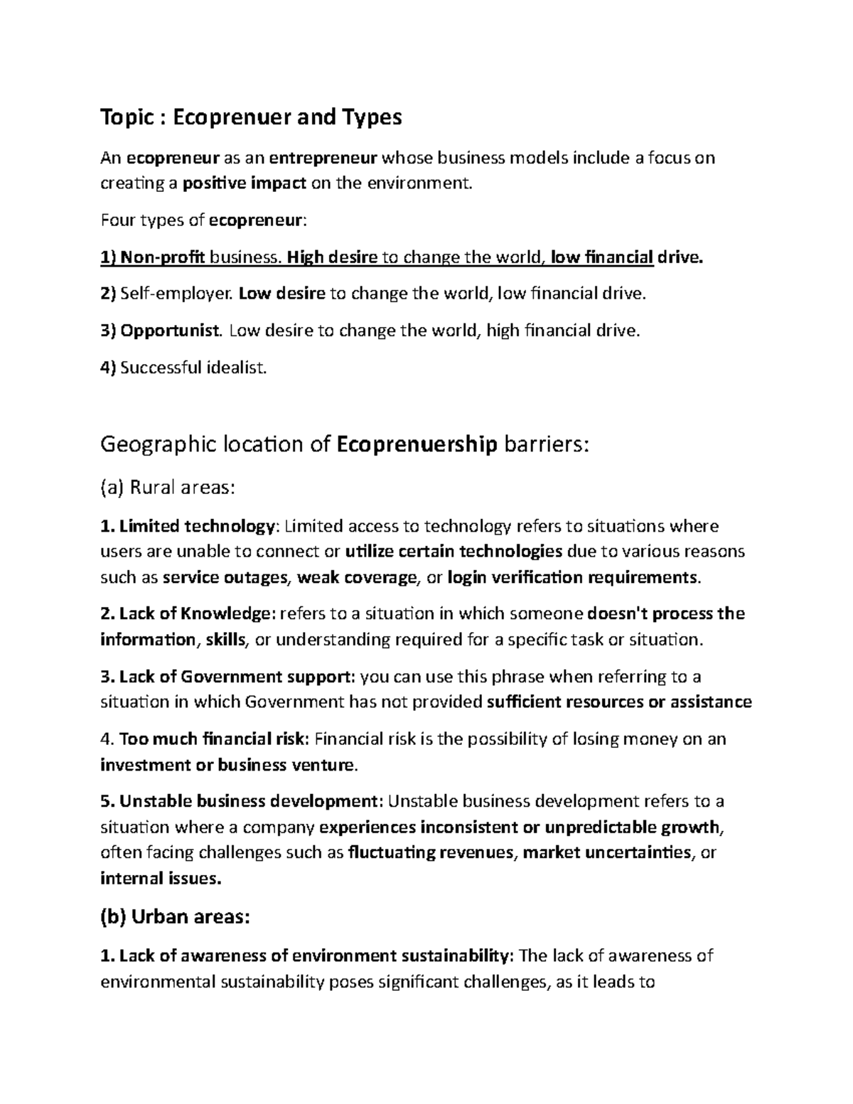 Environmental accounting word file topics final - Topic : Ecoprenuer ...