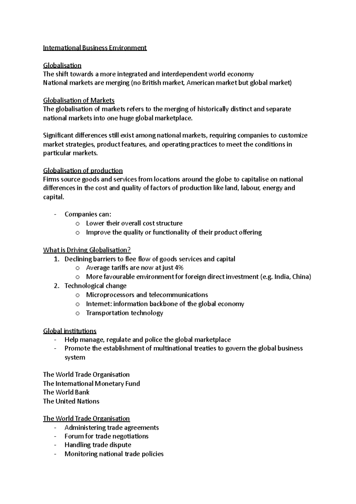 Business Management Week 1 MG1054 International Business Environment ...