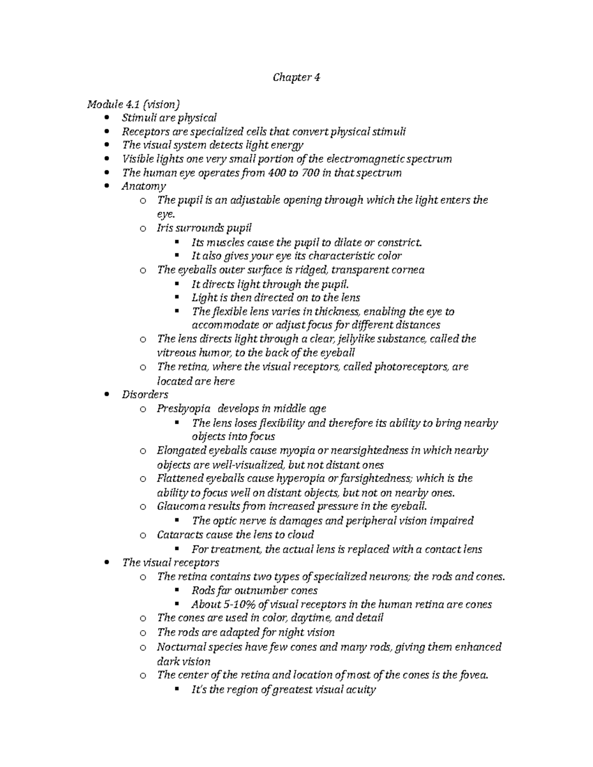 General Psychology Chapter 4 notes - Chapter 4 Module 4 (vision ...