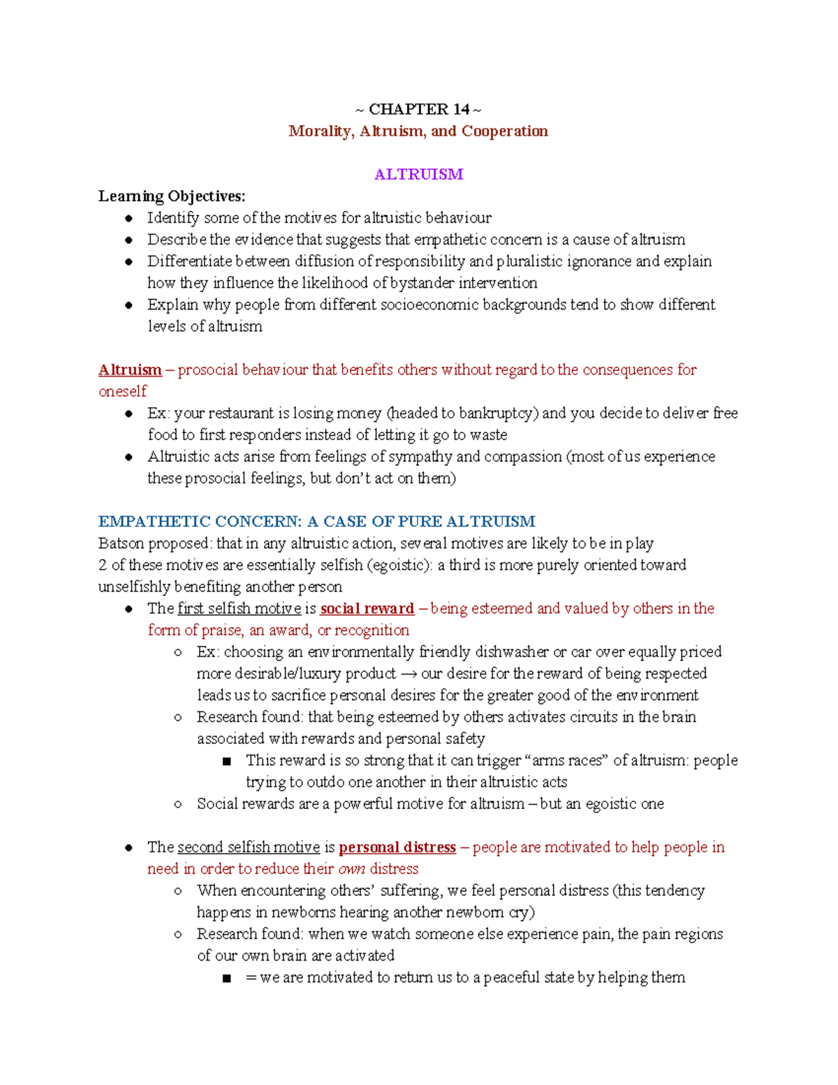 Chapter 14 - Textbook Note Summary - ~ CHAPTER 14 ~ Morality, Altruism ...