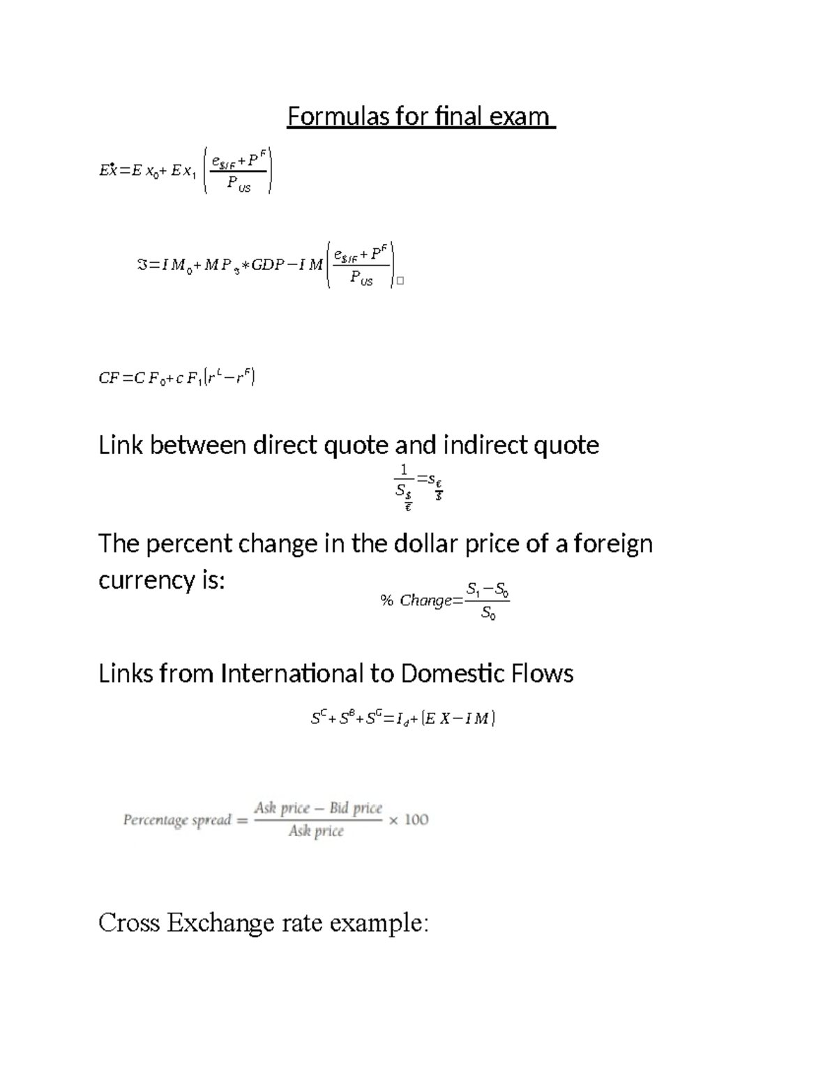 Formulas for final - Studocu