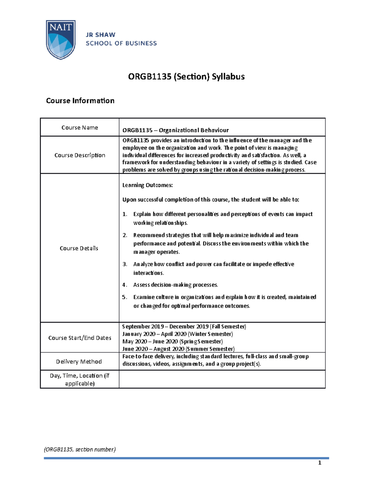 ORGB 1135 - Course Syllabus 2019-2020 - ORGB1135 (Section) Syllabus ...