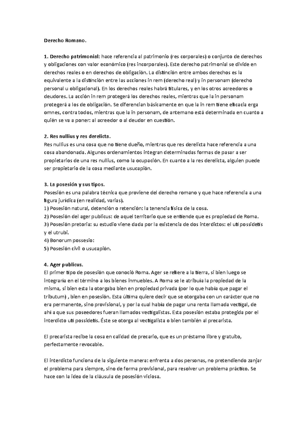 Resumen de romano - Derecho Romano. Derecho patrimonial: hace ...