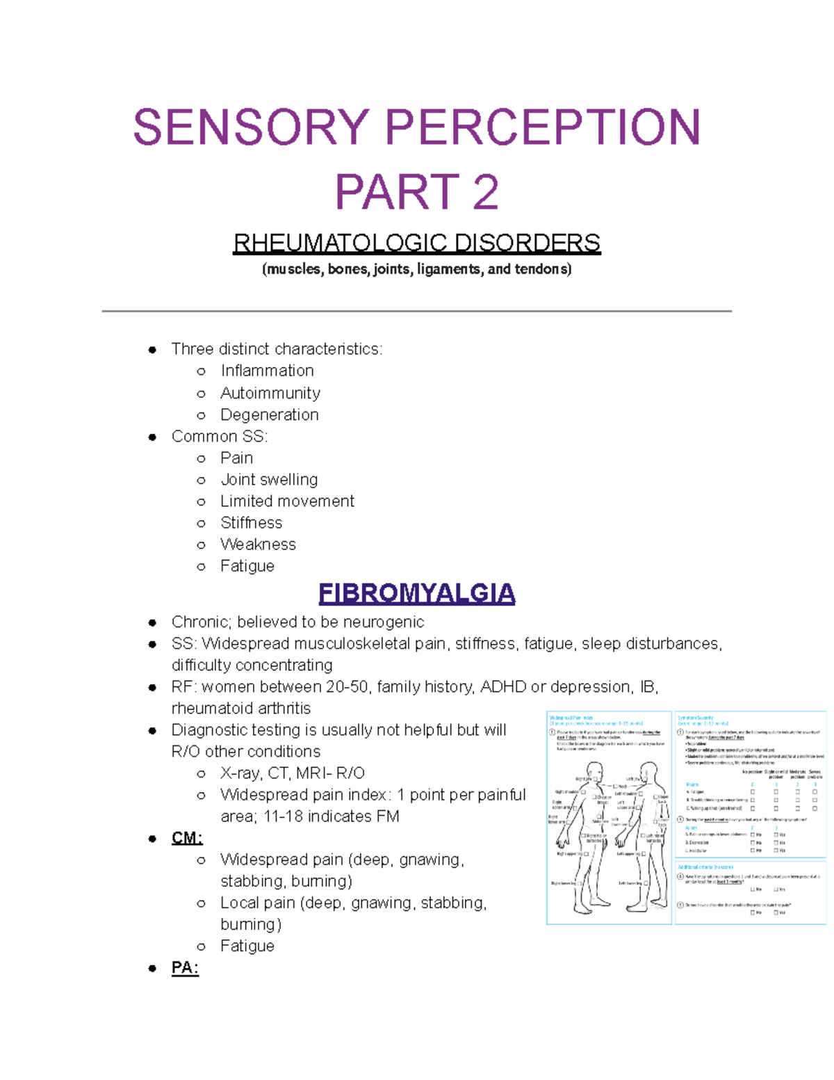 Sensory Perception PART 2 - SENSORY PERCEPTION PART 2 RHEUMATOLOGIC ...